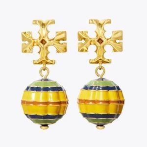 NWOT Tory Burch Gold Logo/ Yellow Multi Drop Stud Earrings